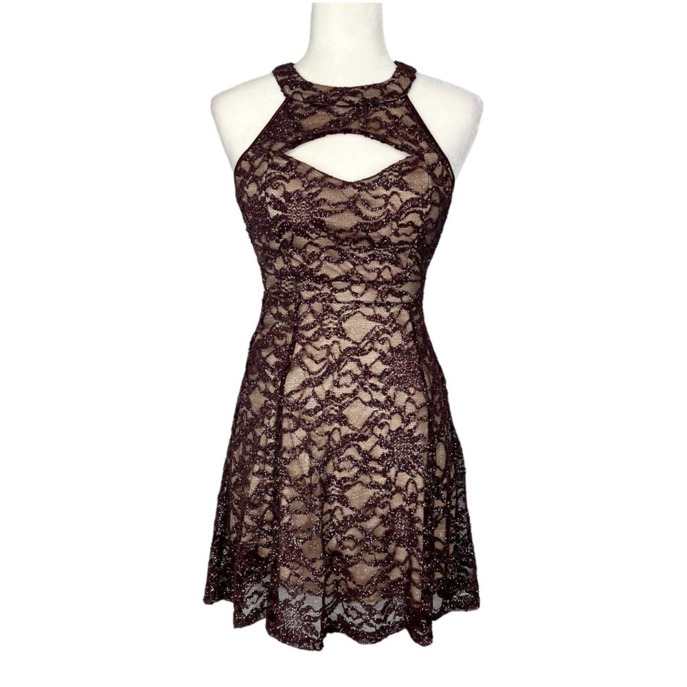 Emerald Sundae Plum Sequin Mini Dress Fit Flare Sleeveless Juniors size Small